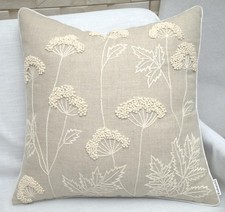 Hand Embroidered Wildflower Pillow Cover - 20x20 Natural Linen Botanical Acce...