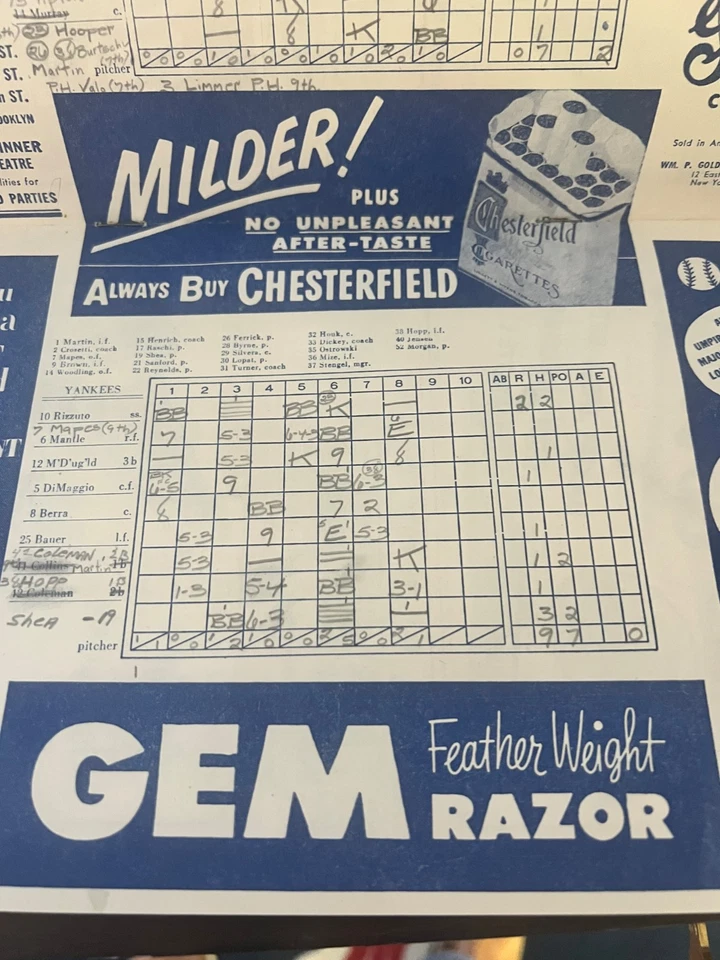 Yankees Scorecard 1951 Mantle # 6 (2) Tickets and more ! - Image 3 of 4