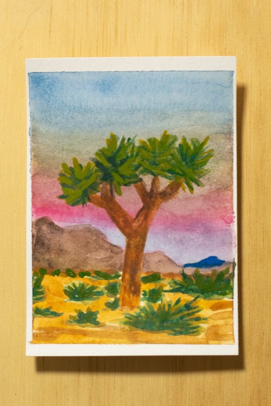 ACEO Original Watercolor Joshua Tree Sunset "Joshua Tree" by Nosferawho