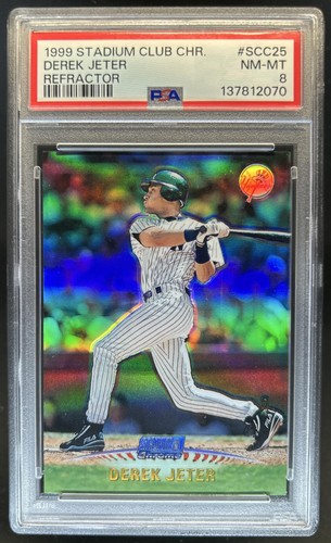 1999 Topps Stadium Club Derek Jeter Chrome Refractor #SCC25 Yankees PSA 8