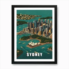 Sydney Vintage Travel Poster 47 Art Framed Wall Art Poster Canvas Print Picture
