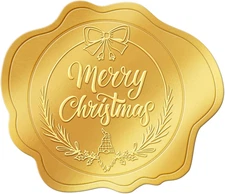 300 Pcs Gold Christmas Envelope Seal Stickers Embossed Foil, Merry Christmas Sti