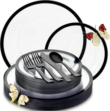 By Madee HEAVYWEIGHT 150 Pcs Clear and Black Party Plates 