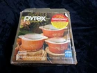 VINTAGE PYREX 3 PIECE CASSEROLE SET AUTUMN HARVEST COMPLETE OPEN BOX NEVER USED