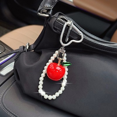 2x Fashion Resin Fruit Keychain Pearl Bead Chain Heart Clasp Handbag Charm Decor
