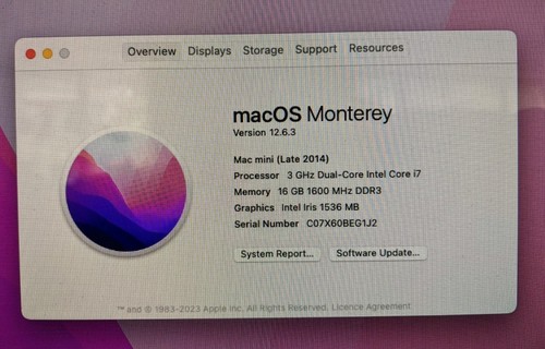 Apple Mac Mini A1347 late 2014 i7 4578U 3.0GHz 16GB RAM 500GB Flash Os Monterey - Afbeelding 6 van 6