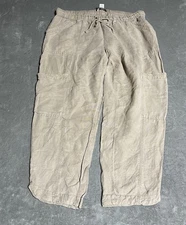 C&C California Cargo Pants Womens XL Beige Linen Blend Lagenlook Boho
