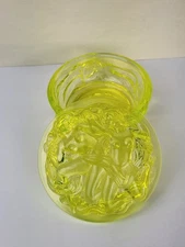 Vaseline Uranium Glass Naughty Ladies Lidded Trinket Jewelry Box-Glows!