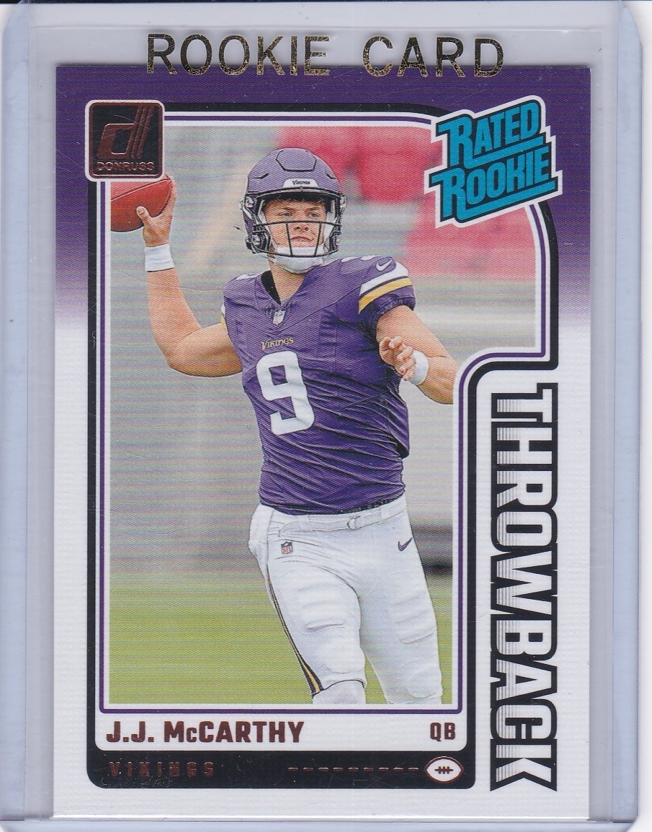 J.J. McCARTHY ROOKIE CARD 2024 Donruss Throwback RATED RC Minnesota Vikings JJ