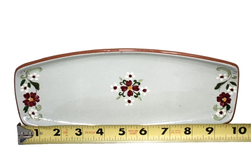 STANGL POTTERY Garland Pickle Dish Maroon White Floral 10.5"