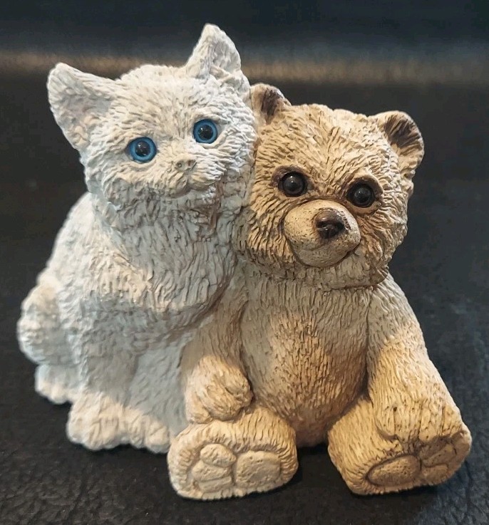 Stone Critters Cat and Teddy Bear Buddies Figurine Collectible 
