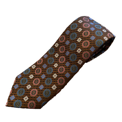 Bruno Piattelli 100% Silk Mens Tie Floral Medallion Brown Handmade Italy 3''x59''