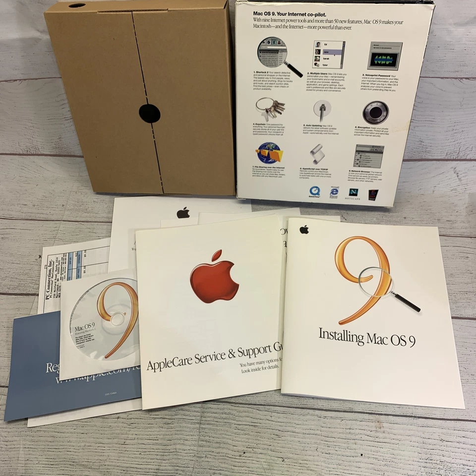 Sistema operativo Apple Mac OS 9 con disco CD de instalación Sherlock 2 9.0 en caja Foto 3 de 4