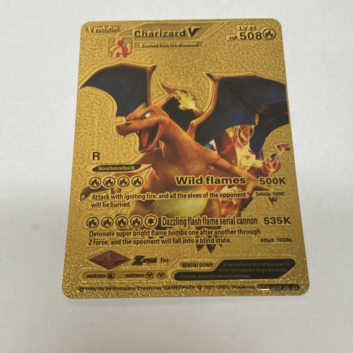 Pokémon Charizard V Gold Metal Full Art Foil Card 508 National