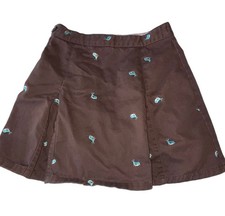 LL bean Embroidered Skirt 6x-7 Brown Birds cottage Adjustable Waist