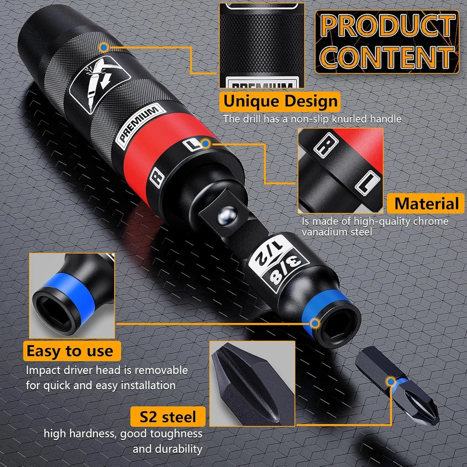 1/2" Hand Impact Screwdriver Set, 13 PCS Manual Reversible Impact Driver Kit, S2 - Image 3 of 4