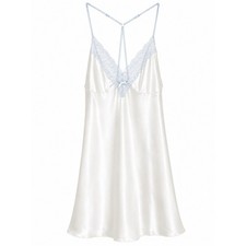 Linea Donatella Silk-Feel White light blue Lace-Trim Chemise Slip size large
