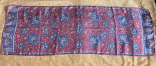 Vintage Maroon Blue Paisley Medallion Rectangle Silk Scarf Hand Rolled 14 X 42"