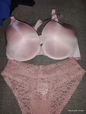 t Bra Set 34DD Pink Lace Floral Women's Hook & Eye