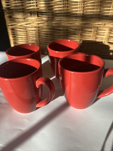 Corelle Coordinates Red Stoneware Coffee Mugs Cups Set Of 4