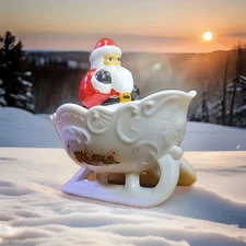 Rare Santa On Sleigh on Milk Glass Ornament Figurines Mosser Hand Painted Signed