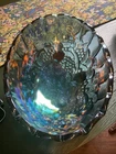 Vintage 12.25” Indiana Iridescent Carnival Glass Blue Harvest Grape Footed Bowl