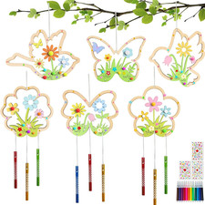 Bastelset Kinder Windspiel, 12 Holzanhänger Mit 6 Motiven, Basteln Mädchen Ab 4