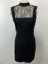 Free People Womens Beaumont Muse Dress Black Sleeveless Mini Lace Trim Party M