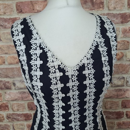 Phase Eight Dress Blue White Lace UK 12 Knee Length Straight Tie Waist - Picture 2 of 13