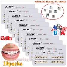 10packs Dental Orthodontic Brackets Braces Mini Roth Slot 022 345 Hook #2 200PCS