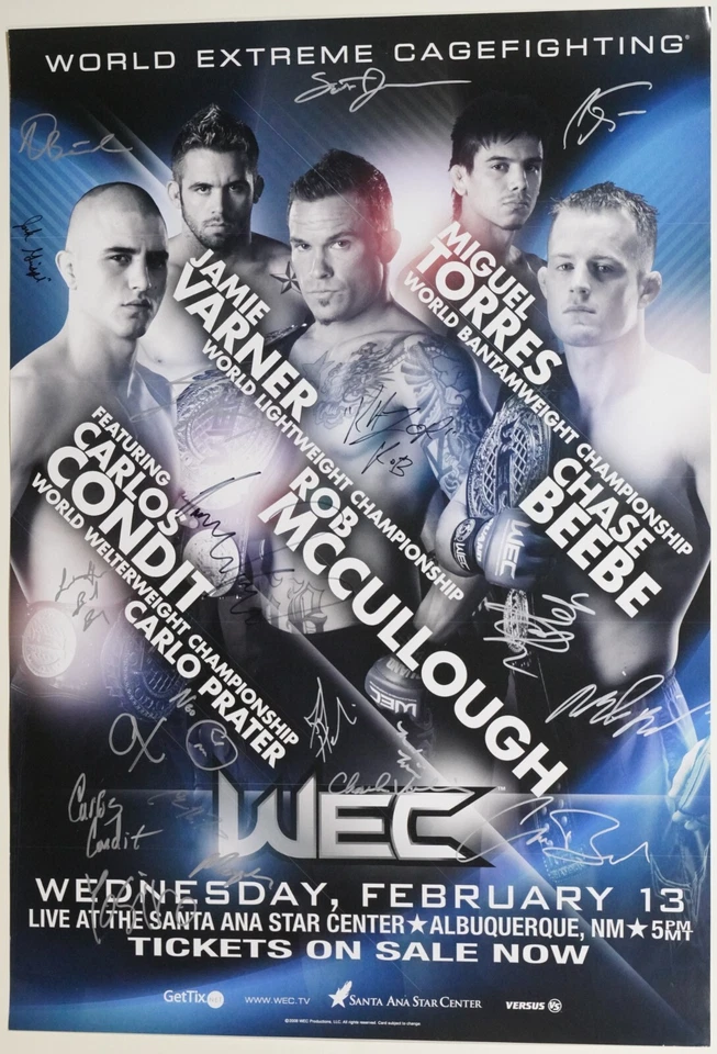 Cartel Carlos Condit Jamie Varner Miguel Torres + Firmado con Tarjeta WEC 32 UFC SBC Foto 2 de 4