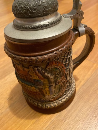 Vintage Handarbeit Germany Oktoberfest Flat Lidded Beer Stein - Picture 9 of 12