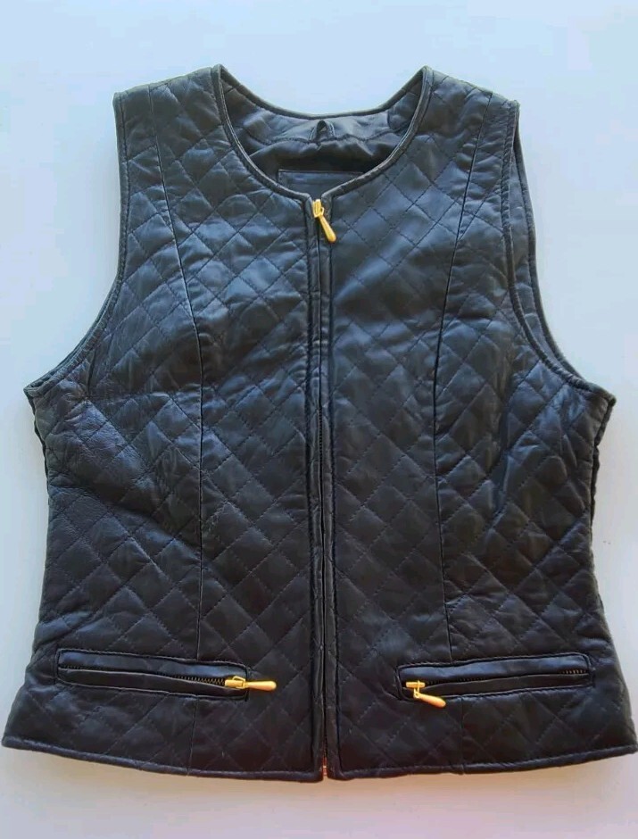 The Limited Quilted Leather Vest with Brass Zippers Size Small