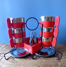 Set da caffè Morinox anni '70 plastica rossa e acciaio inox 6 tazzine