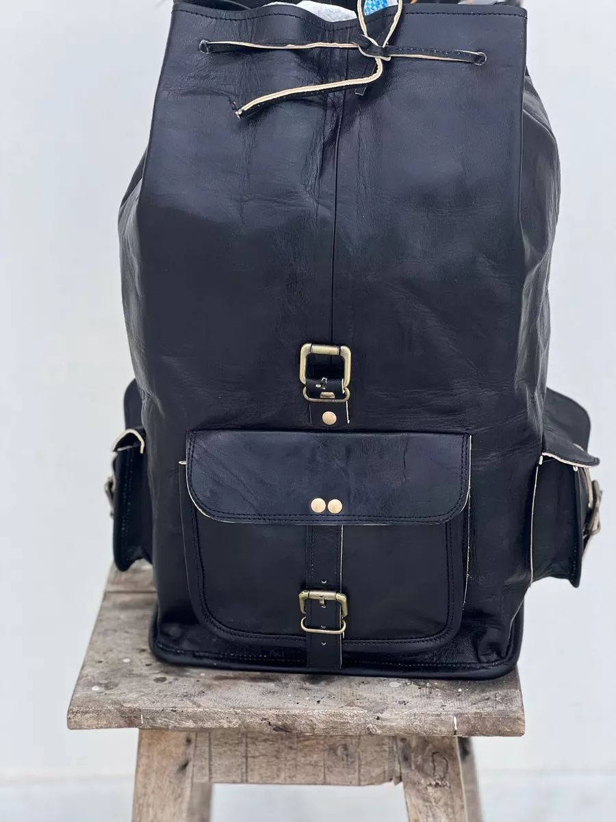 21  Sac à Dos Cuir Véritable Ordinateur Portable Voyage Noir Homme Sac