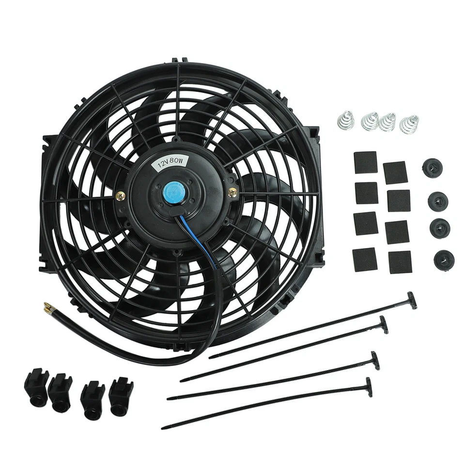 2pcs 12"Electric Cooling Fan 12 Volt Push-In Radiator Fin Probe&Thermostat Kit Foto 4 de 4