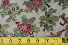 By 1/2 Yd/Red Green Metallic-Gold Poinsettias & Holly Quilt Cotton/Hoffman,B1627