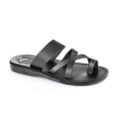 Jerusalem Sandals The Good Shepherd Leather Toe Loop Sandal Black  - Main Image