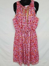 TAHARI Dress Size 12 Womens  Sleeveless Pink Red FLoral Print Seliah 