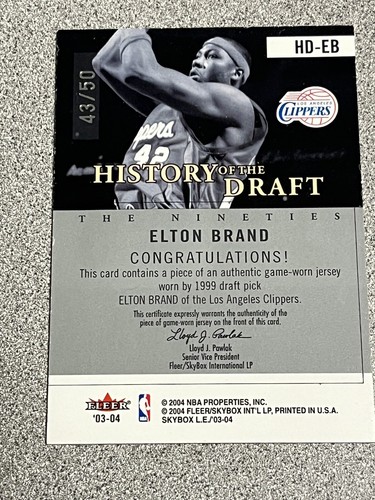 2004 Fleer Elton Brand #HD-EB 43/50 - Picture 4 of 5