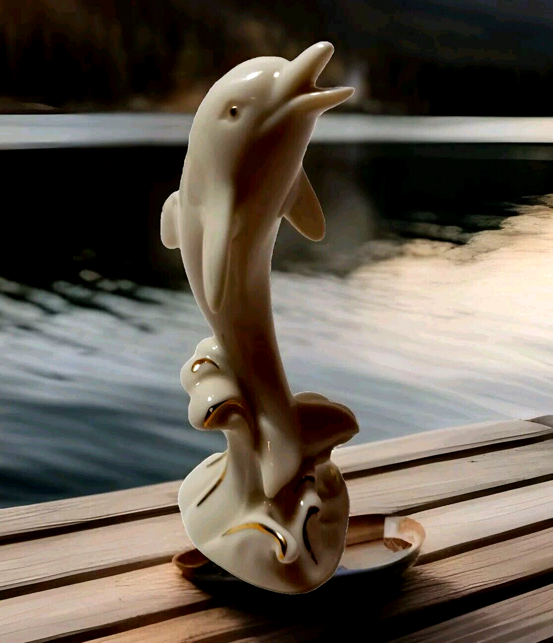 Lenox RIDING THE WAVES Dolphin Figurine 24K Gold Trim (1990s VTG ) 4 Inches