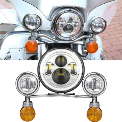 7'' Led Headlight & Passing Turn Lights Bar For Yamaha Road Star 1600 Silverado