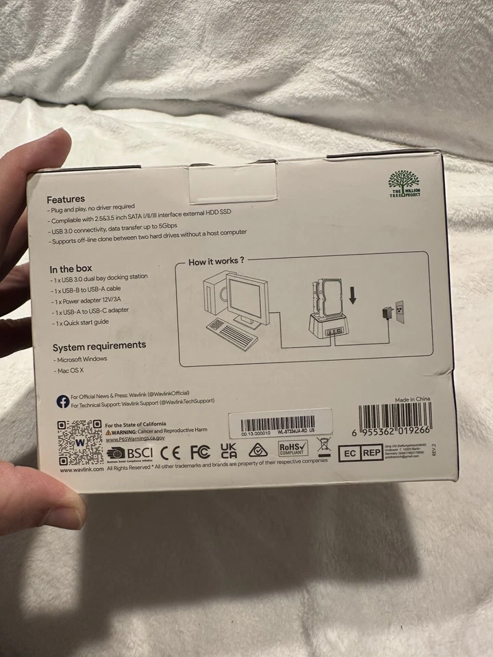 WAVLINK USB 3.0 to 2.5" 3.5'' SATA Hard drive Docking Station Dual Bay HDD/SDD - Image 2 of 3