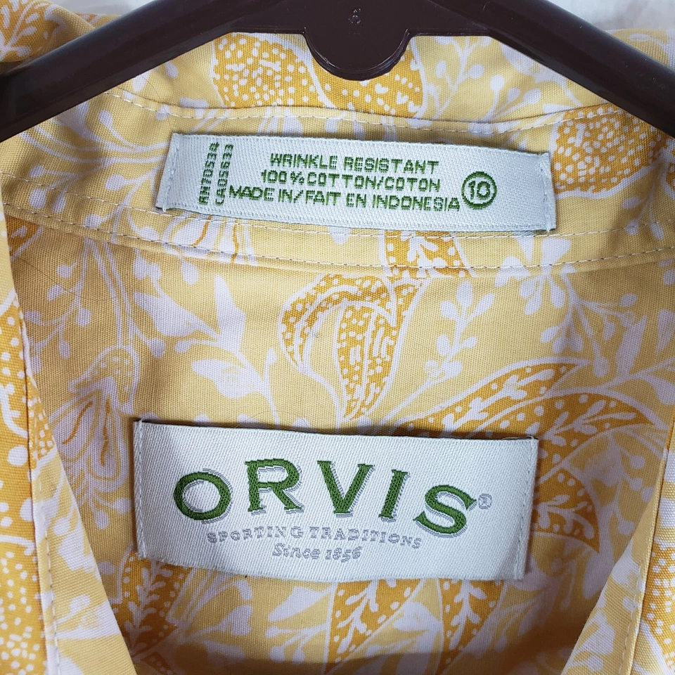 Blusa para mujer Orvis talla 10 floral amarilla manga 3/4 camisa con botones Foto 2 de 4