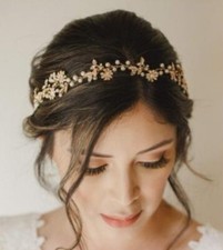 SWEETV Wedding Headband Flowers/Gold/Pearls Bride/Bridesmaid Handmade