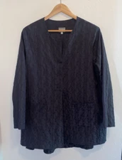 Niche Nilgun Derman Dark Gray Vineyard Pleat Front Long Pullover Top Large