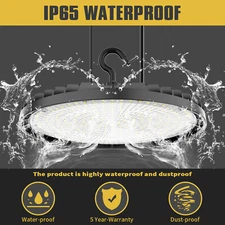 150W UFO LED High Bay Light Fixture 22500LM 0-10V Dimmable 5000K 6' Cable UL DLC