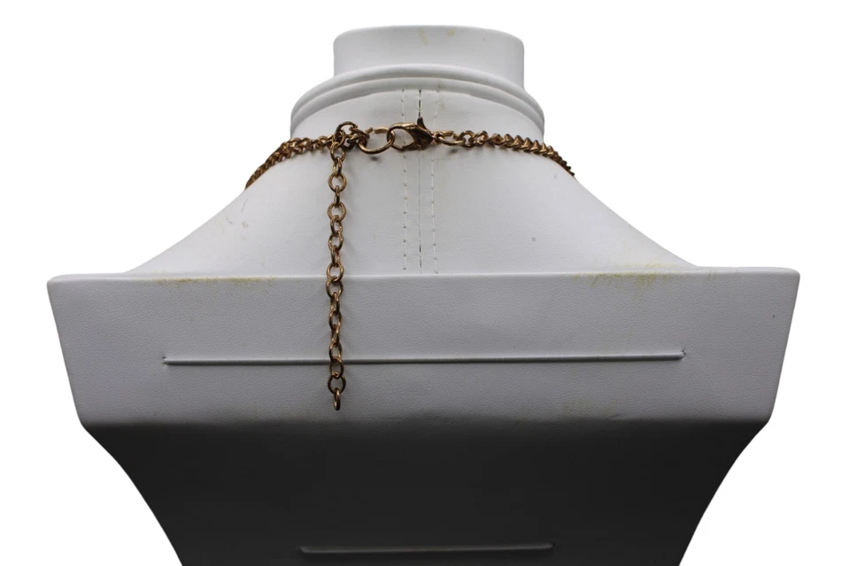 Collar babero llamativo tono dorado plumas rosa azul trenzado 17" Foto 4 de 4