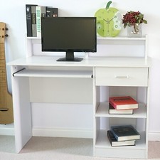 Simple Computer Desk - Drawer, White, 2 Shelves Open Storage  Storage Platform