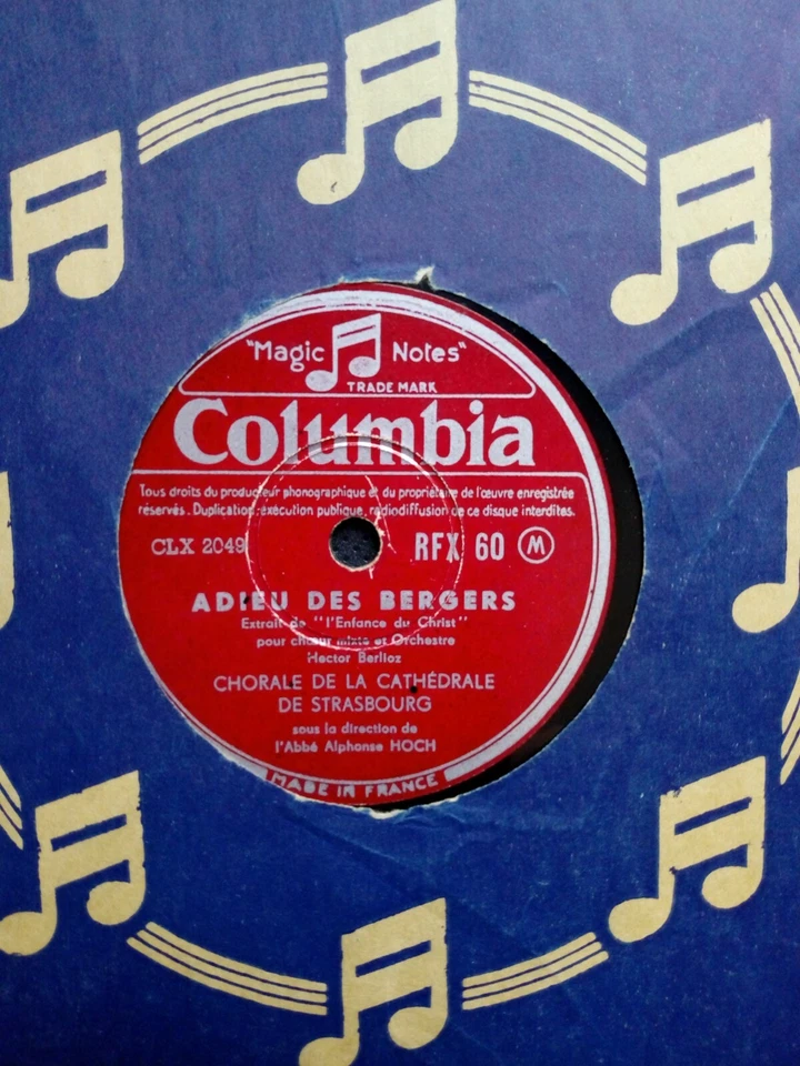 BERLIOZ SHELLAC 78 FRANCE ADIEU DES BERGERS CHORALE CATHEDRALE DE STRASBOURG - Photo 3/3